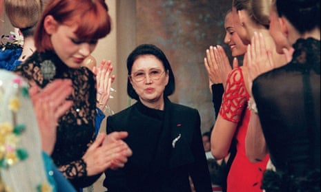 Japanese designer Hanae Mori is applauded by her models at the end of her 1998/99 Fall/Winter haute couture collection in Paris.  