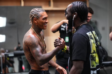 Benn gets some last-minute words from Terence Crawford before facing Garcia in Las Vegas.