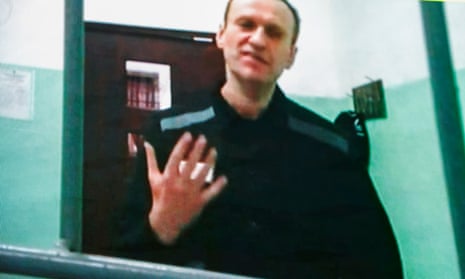 Alexei Navalny appears at the supreme court in Moscow via a video link from his penal colony in June 2023.