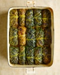 Thomasina Miers’ stuffed cabbage in white wine and jalapeno escabeche.