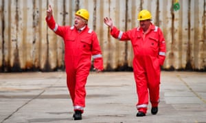 Boris Johnson with caretaker Clifford Edwards both in red at the renaming of the Appledore yard.