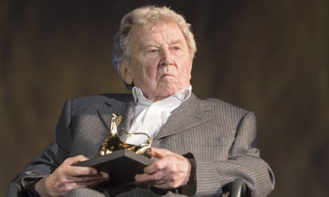 Jean-Marie Straub pictured receiving his Leopard of Honour award at the 2017 Locarno film festival.