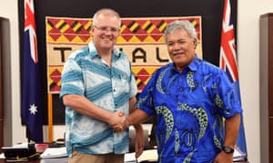 Tuvalu’s PM Enele Sopoaga meets with Australia’s PM Scott Morrison last week.