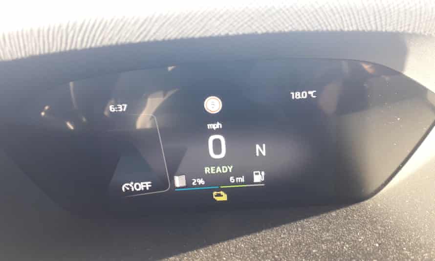 A range-anxiety inducing readout on Sam’s electric car.