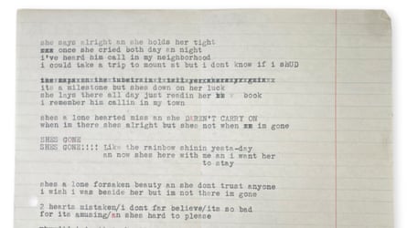 The typed lyrics connected a expanse of paper