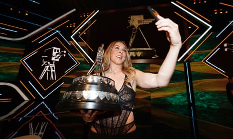 Mary Earps takes a selfie with the trophy after winning BBC Sports Personality of the Year.