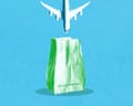 A plane flys into a vomit sick bag