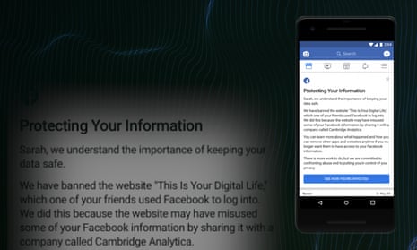Facebook users affected by the Cambridge Analytica scandal will see this screen informing them whether their data may have been shared without their consent