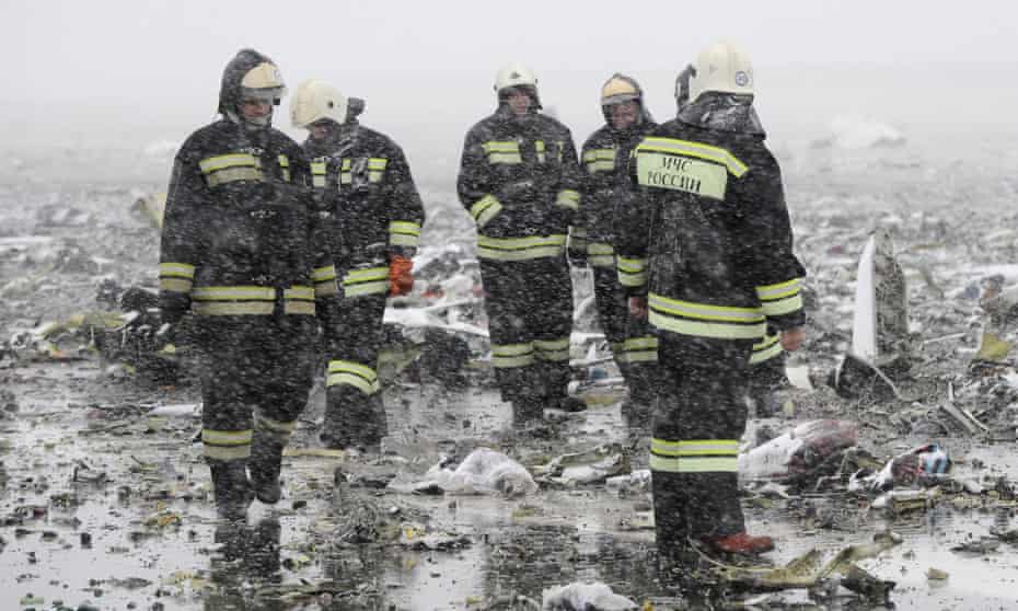 Russian emergency services at the scene of a Flydubai crash in Rostov-On-Don in March.