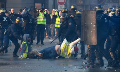 Demonstrators and police clash in Quimper, western France, November 2018.
