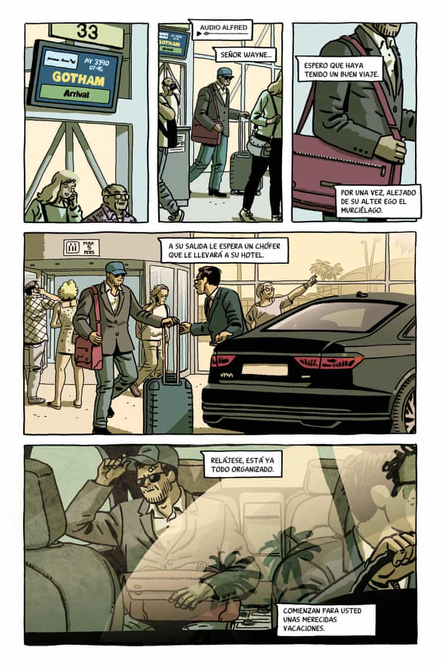 Page from the cartoon: Bruce Wayne arrives at the airport.