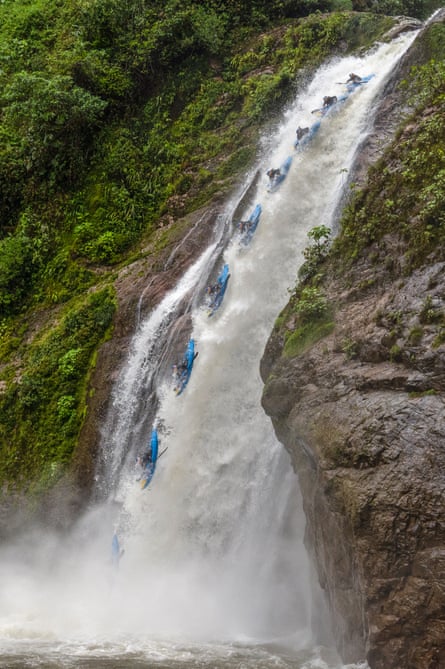 Nouria Newman kayaks the 30-metre Pucuno falls.