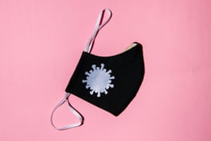 Hey Reflecto hi-vis face mask with a Covid-19 virus printed on the side.