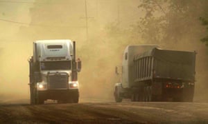 Lorries exiting the Fenix nickel mine in Guatemala.