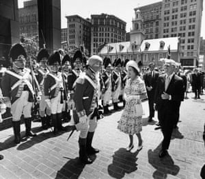 Mayor Kevin White escorts the Queen in Boston, Massachusetts, on 11 July 1976