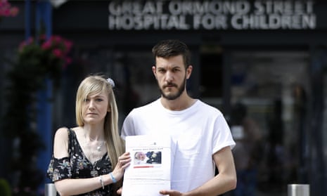 Connie Yates (left) and Chris Gard, parents of Charlie Gard, at the hospital where the terminally ill baby is being treated.