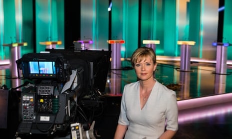Julie Etchingham prepares for ITV’s leaders’ debate before the 2015 general election. 