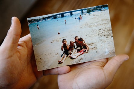 A photo of a family at a beach