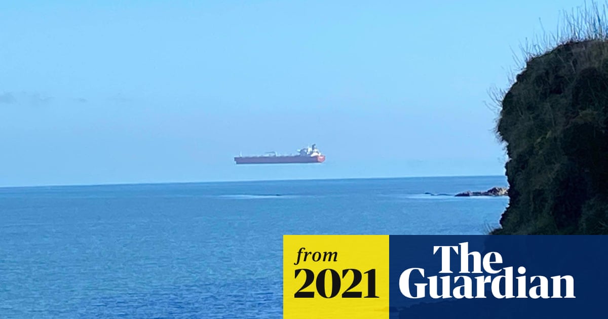 Walker 'stunned' to see ship hovering high above sea off Cornwall