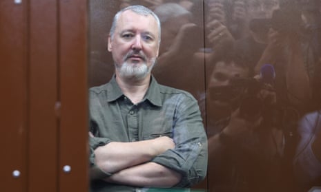 Igor Girkin behind a glass wall in a Moscow court on Friday.