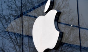 The Apple logo on the facade of an Apple store in Brussels.