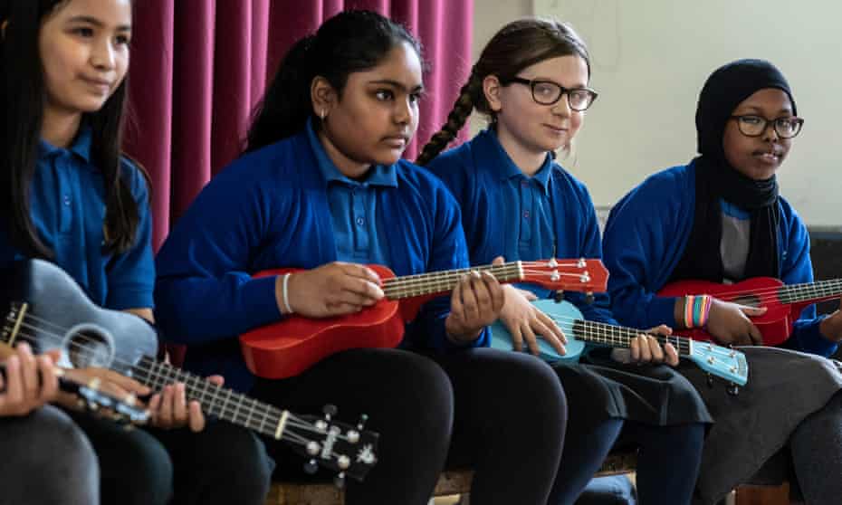 Pupils at a London primary school. ‘A record industry survey found that state schools have seen a 21% per cent decrease in music provision in the past five years.’ 