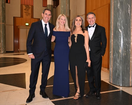 Mark Butler (R) with his partner, Daniela Ritorto, with Jim Chalmers (L) and his partner, Laura Chalmers at the 2025 Midwinter Ball.