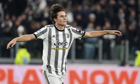 Nicolò Fagioli celebrates after scoring Juventus’s second goal against Inter.