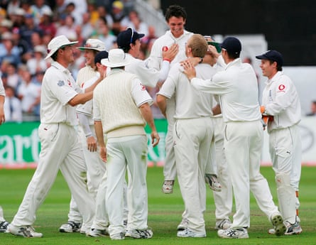 Substitute fielder Gary Pratt celebrates running out Ricky Ponting in 2005