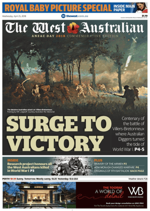 front-page west australian April 25, 2018