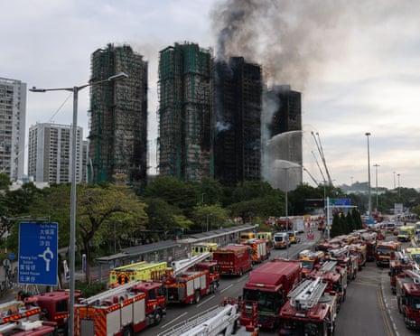A general view shows the damaged towers of Wang Fuk Court housing estate