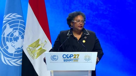 Barbados PM hails 'loss and damage' addition to climate agenda at Cop27 – video