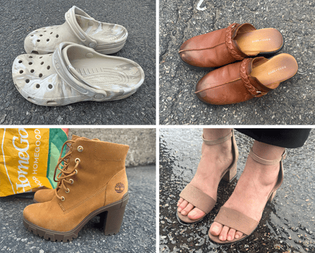 Composite photo of Crocs, sandals, open-toed heels and booties.