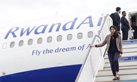 Suella Braverman arriving at Kigali international airport for her visit to Rwanda in July.