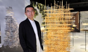 Sou Fujimoto with one of 100 exhibits on display at Japan House in London.