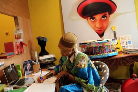 Another side of Lagos … Nigeria’s music scene is booming. Here, singer Temi Dollface works in her studio.
