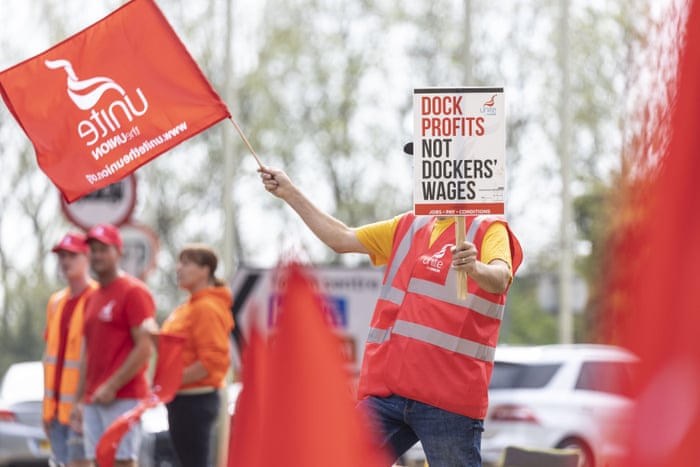 Unite members on a picket line at Felixstowe on Monday