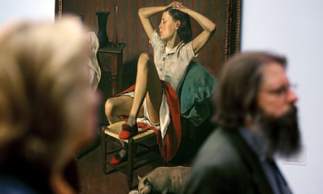 Visitors pass by the painting Therese Dreaming by Balthus, born Balthasar Klossowski.