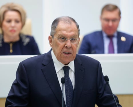 Russian foreign minister Sergei Lavrov speaks at an event in Moscow.