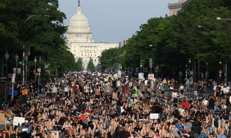 Demonstrators lie down on Pennsylvania Avenue, Washington DC, during a peaceful protest against police brutality and the death of George Floyd. June 3, 2020.
