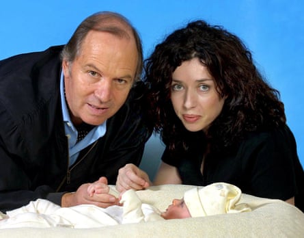 Brian Aldridge (played by Charles Collingwood) with the ‘velvet-voiced, multilingual’ Siobhan Hathaway (Caroline Lennon) and love child Ruairi.