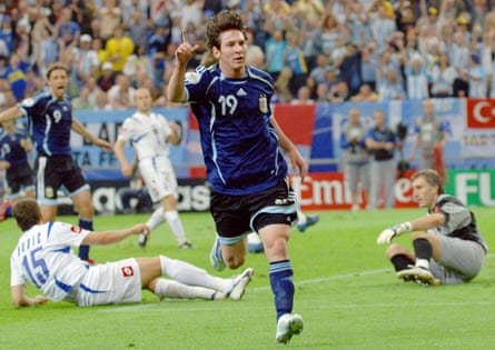 Lionel Messi celebrates aft scoring successful Argentina’s 6-0 triumph complete Serbia and Montenegro successful 2006.