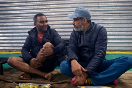 Amol Rajan and his festival fixer, Sumit Tyagi, at the Kumbh Mela
