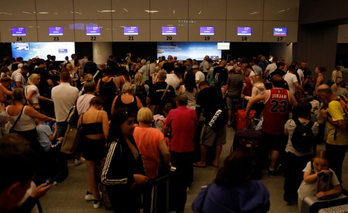 British passengers queue up in a check-in service at Dalaman Airport after Thomas Cook, the world’s oldest travel firm, collapsed stranding hundreds of thousands of holidaymakers around the globe and sparking the largest peacetime repatriation effort in British history, in Dalaman, Turkey, September 23, 2019. REUTERS/Umit Bektas
