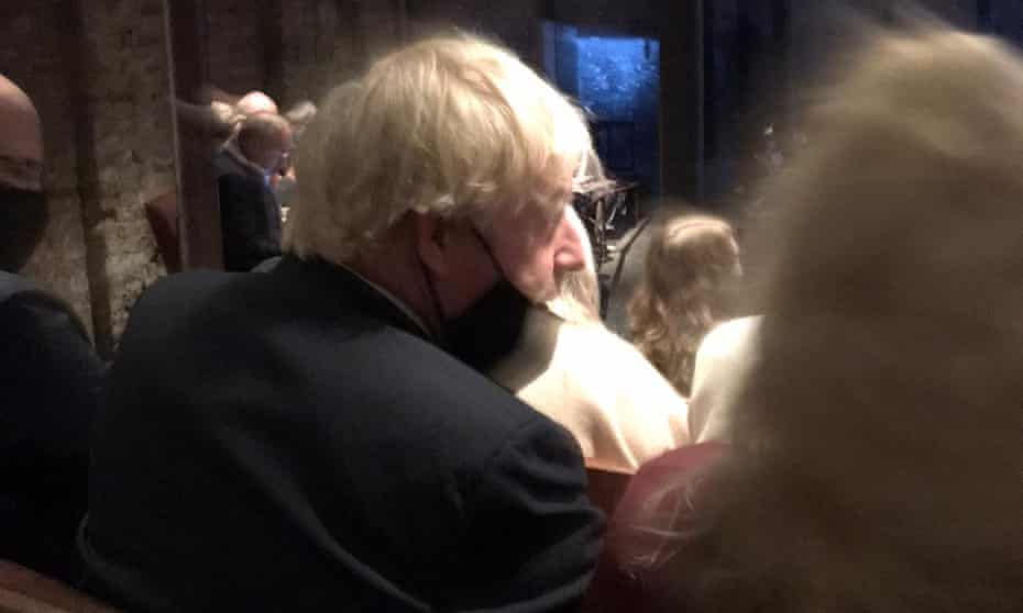 The prime minister seen in the audience at the Almeida theatre in Islington, London.