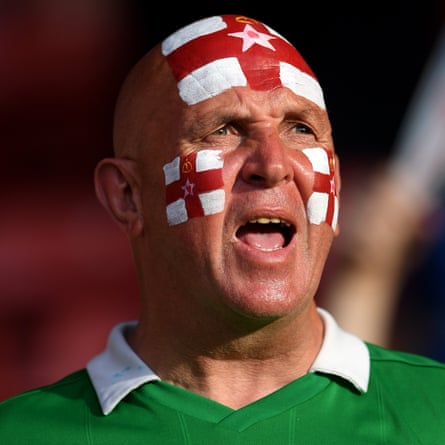 A Northern Ireland fan shows their support prior to the group game against England.