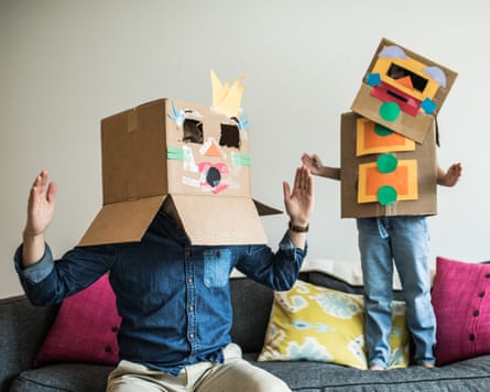 People playing as robots.
