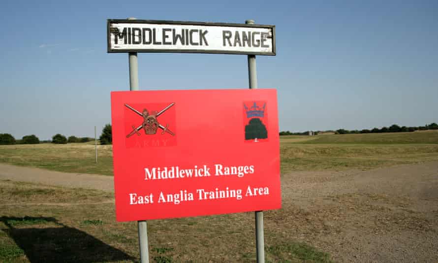 Sign saying 'Middlewick Ranges' East Anglia Training Area.