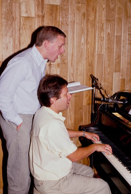 Howard Ashman (standing) with Alan Menken