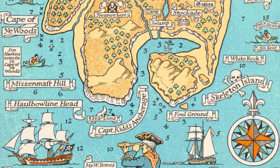 Peaks and pirates … A version of Robert Louis Stevenson’s map by Monro Orr in 1934.